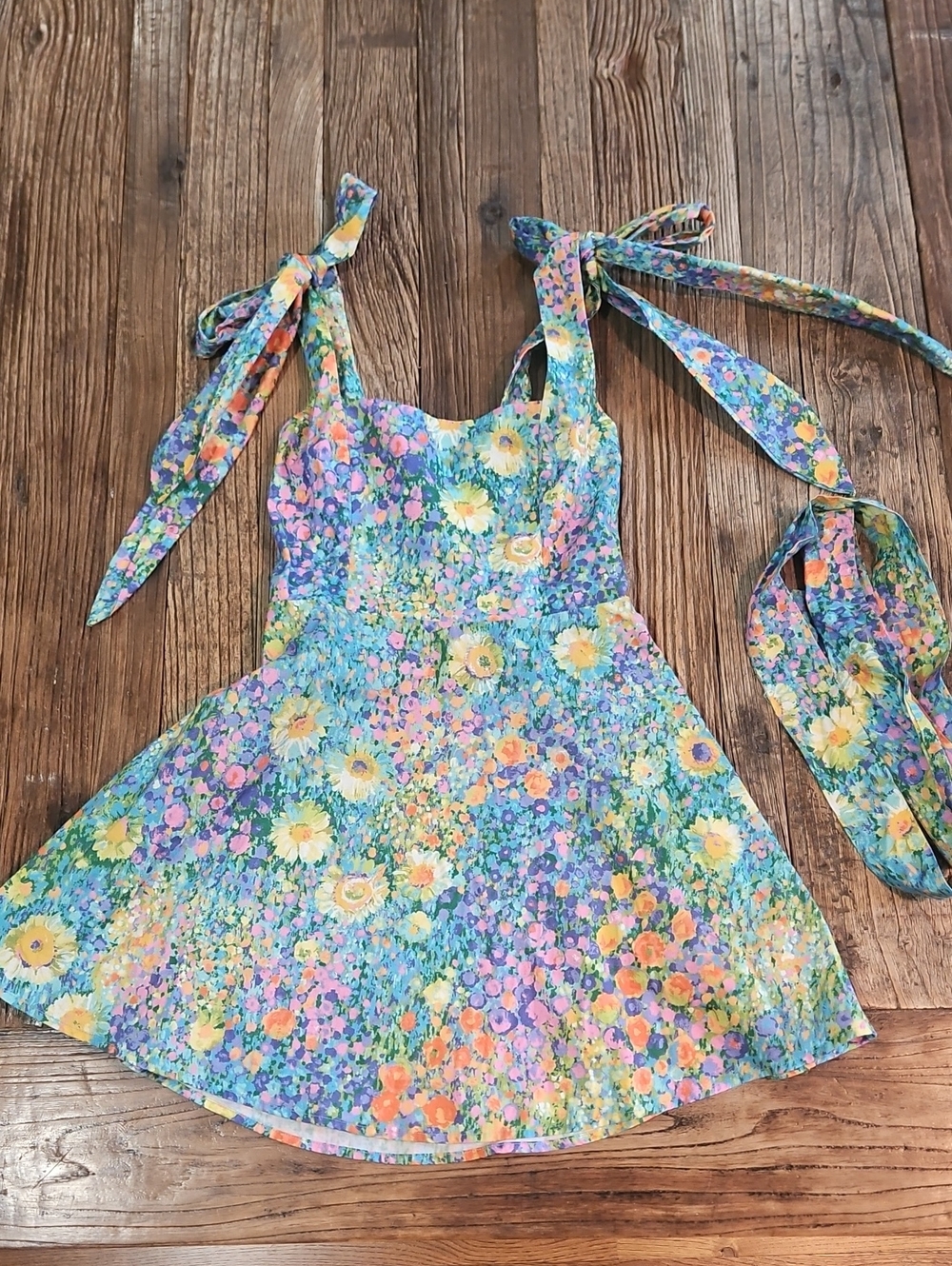 Show Me Your Mumu Claire Mini Dress In Painterly Petals XS 100% Cotton